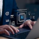 Digital.Marketing MarTech Integration concept of Artificial intelligence productivity. Business people working with laptop computers ,symbolizing AI ​​chip interface using automation to assist work and improve business efficiency