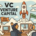 Tofu Raises $12 million GTM Rocket Powered Brand Launch. Cartoon style VC brand promotion with rocket launch, funding round flags, and mission control visuals