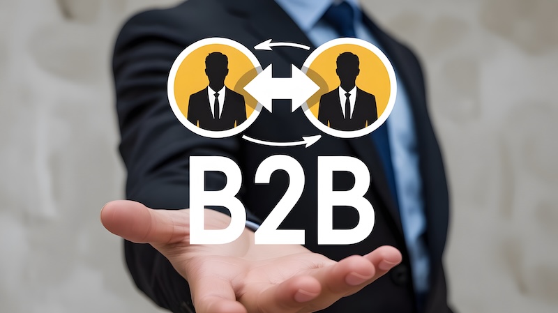 Greenfire Strategy Acquires 21b Consulting B2B marketing strategy concept. business to business, E commerce, Professional business and commerce collaboration. Person holding B2B icon on virtual screen.