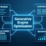 Parsnipp Launches GEO Platform Built on Real Buyer Behavior Generative engine optimization GEO diagram showing keywords, content, structured data and ranking concept of digital marketing, search visibility and online growth