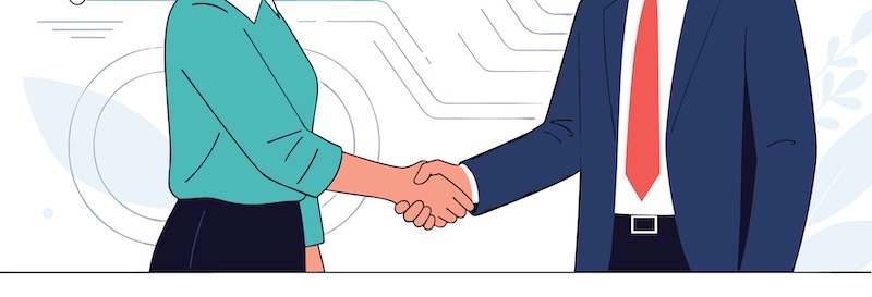 2X Acquires Knownwell Businessman and businesswoman shaking hands in a professional setting symbolizing a successful deal, partnership, or job interview.