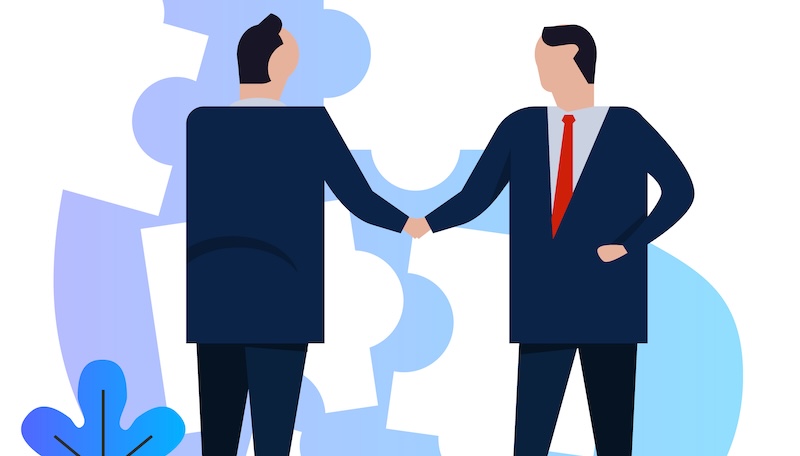 Insider One Acquires Bluecore Mergers corporate and acquisitions. Two company acquisition businessman handshake work together collaboration