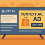 Samba TV Launches Data Activation Platform Flat illustration of a smart TV displaying relevant ad without cookie symbols—contextual targeting banner