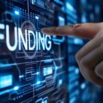 Sprouts.ai Funding Businessman hand finger touching the text funding on blue digital display screen. Market economy growth, company banking and money management concept. Corporate budget