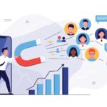 pharosIQ Launches atlasIQ B2B Audience Activation, DaaS Modern inbound marketing strategy concept showing professional using a giant magnet to attract potential customers through mobile technology.